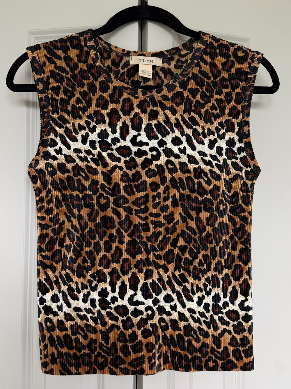 Vintage Pleats Please Style Leopard Print Sleeveless Top in Brown